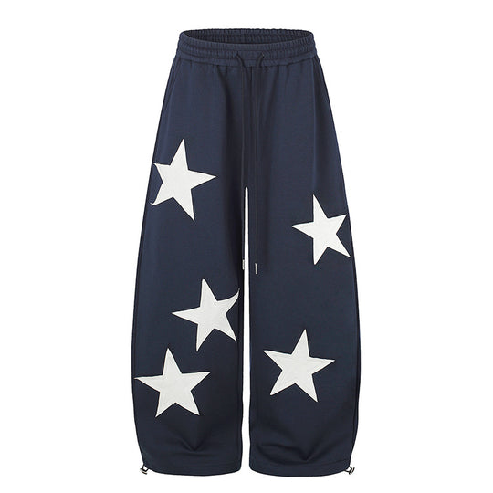 Damen weite Stern-Print Jogginghose mit Tunnelzug, Kordel und verstellbarem Saum Nord Taschen