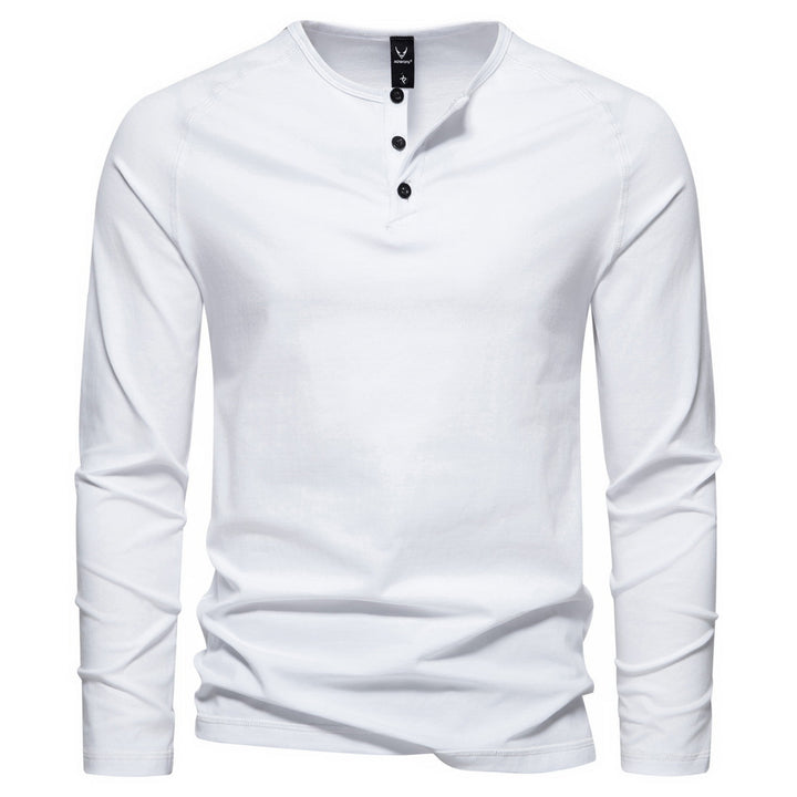 Herren langärmeliges Henley-Shirt aus Baumwollmischung mit Knopfleiste und schmaler Schnitt Nord Taschen