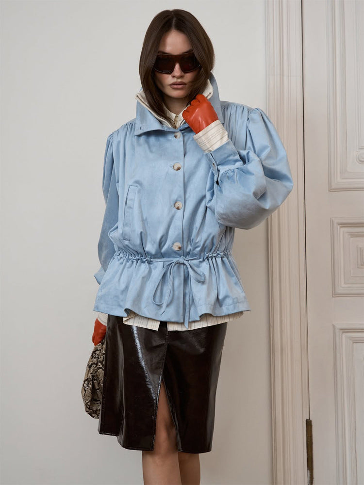 Damen Kurzjacke mit Volumenärmeln, Tunnelzugbund und Stehkragen Nord Taschen