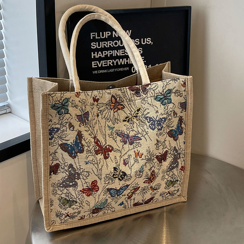 Damen Jute-Tragetasche mit floralen Schmetterlingsmotiven Nord Taschen
