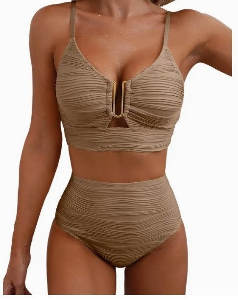Damen Hochgeschnittener Bikini mit Raffungen