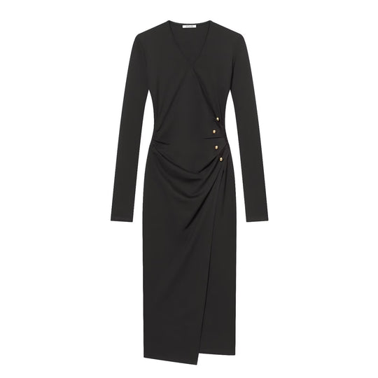 Damen Wickelkleid mit Drapierung, seitlicher Zierknopfleiste und V-Ausschnitt Nord Taschen