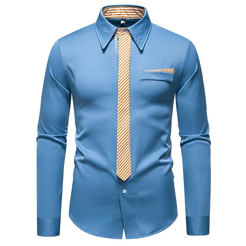 Herren Slim-Fit Businesshemd mit integrierter Krawatten-Optik und Brusttasche Nord Taschen
