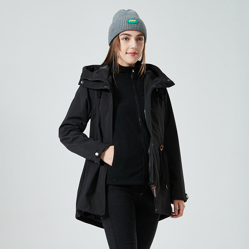Damen Wasserabweisende taillierte Parka-Jacke mit Kapuze und Kordelzug Nord Taschen