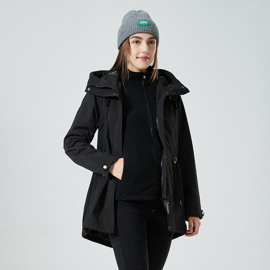 Damen Wasserabweisende taillierte Parka-Jacke mit Kapuze und Kordelzug Nord Taschen