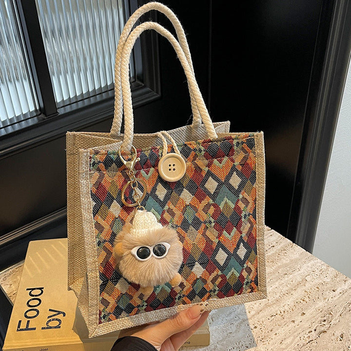 Damen Jute-Tragetasche mit buntem geometrischen Muster Nord Taschen