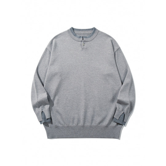 Unisex Oversize Feinstrickpullover mit Henley-Knopfleiste und Schlitzbündchen Nord Taschen