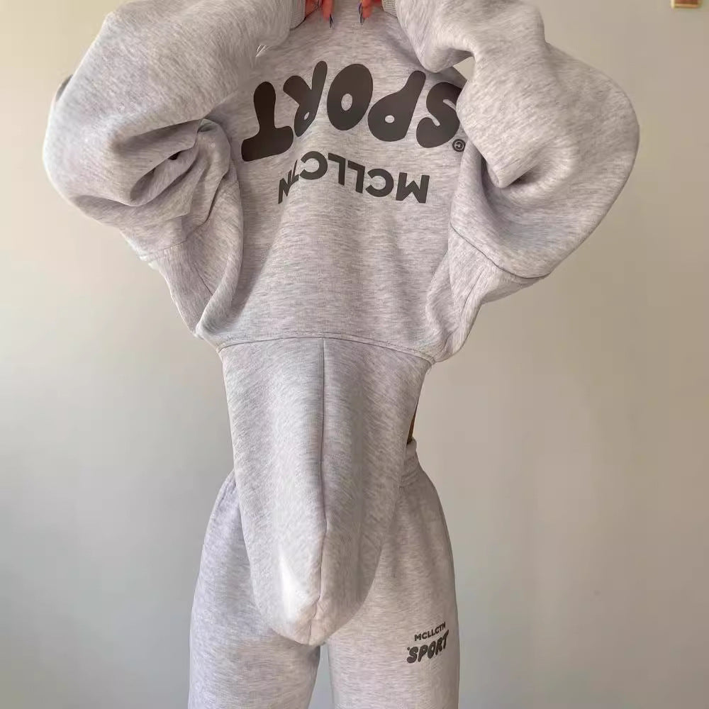 Damen Cropped Kapuzenpullover und High‑Waist Jogginghose Lounge‑Set aus Baumwollfleece Nord Taschen