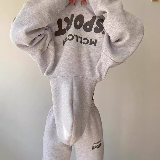 Damen Cropped Kapuzenpullover und High‑Waist Jogginghose Lounge‑Set aus Baumwollfleece Nord Taschen