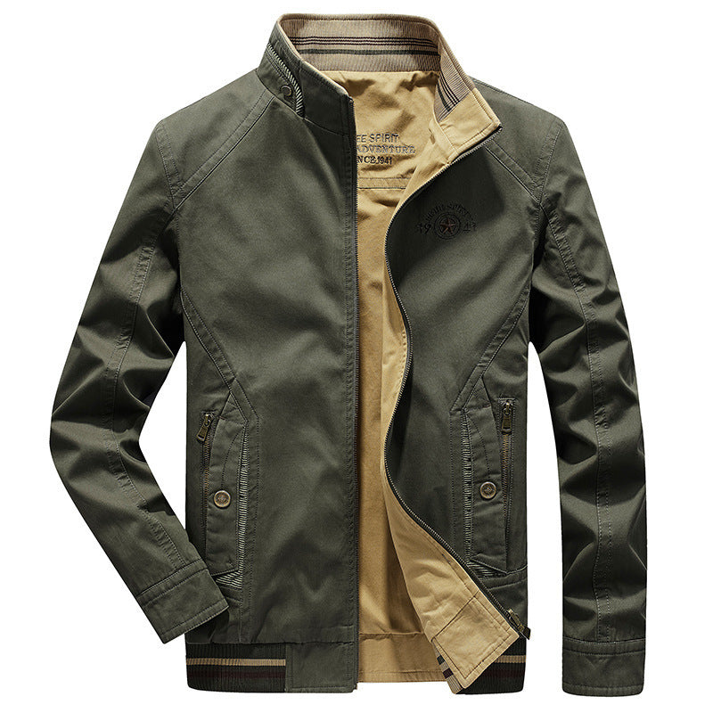 Herren leichte Canvas-Übergangsjacke mit Stehkragen, Reißverschluss und geripptem Saum Nord Taschen