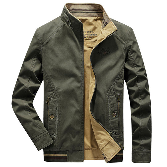 Herren leichte Canvas-Übergangsjacke mit Stehkragen, Reißverschluss und geripptem Saum Nord Taschen