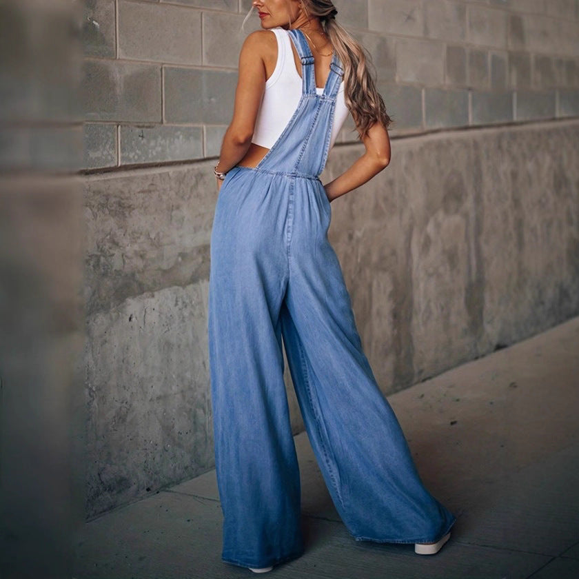 Damen weite Denim-Latzhose im Palazzo-Stil Nord Taschen