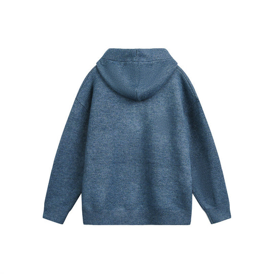 Damen Oversize-Strickpullover mit halbem Reißverschluss und Kapuzenkragen Nord Taschen