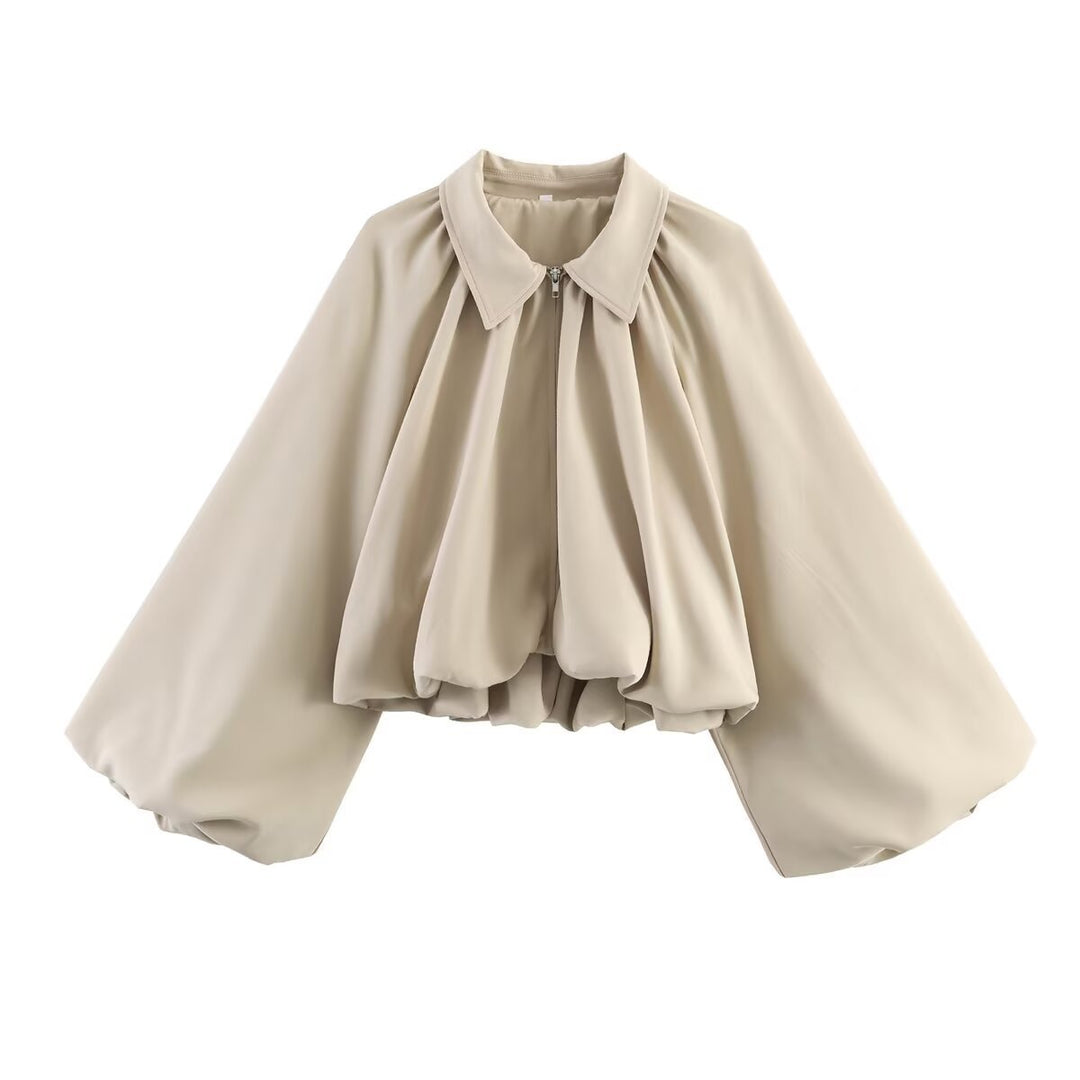 Damen Kurzcape mit Volumenärmeln, Reißverschluss und gerafftem Saum Nord Taschen