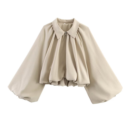 Damen Kurzcape mit Volumenärmeln, Reißverschluss und gerafftem Saum Nord Taschen