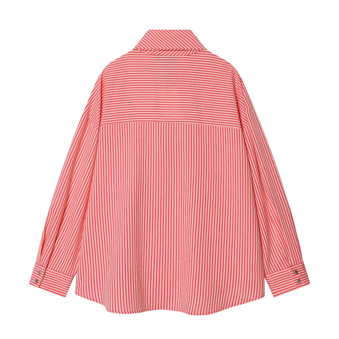 Damen Oversize Bluse mit Schleifenkragen und feinen Streifen Nord Taschen