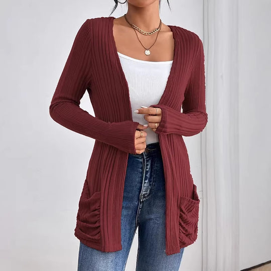 Damen Lässige und warme Strickjacke Nord Taschen