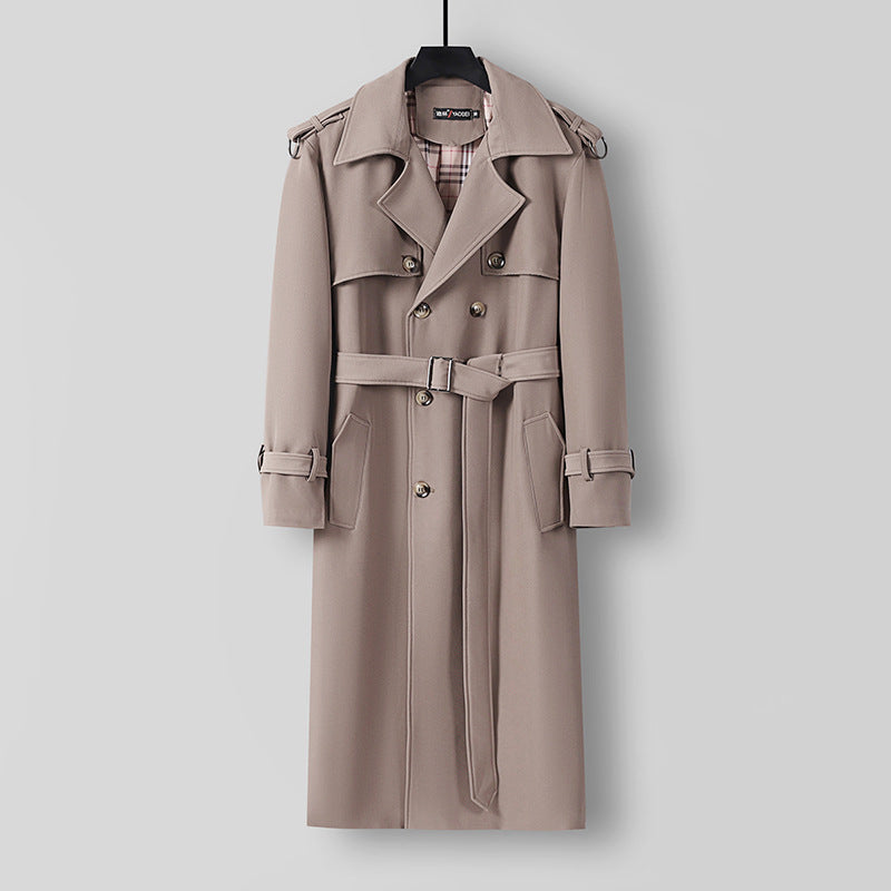Damen Eleganter lang geschnittener Wollmix-Trenchcoat mit doppelreihiger Knopfleiste und Bindegürtel Nord Taschen
