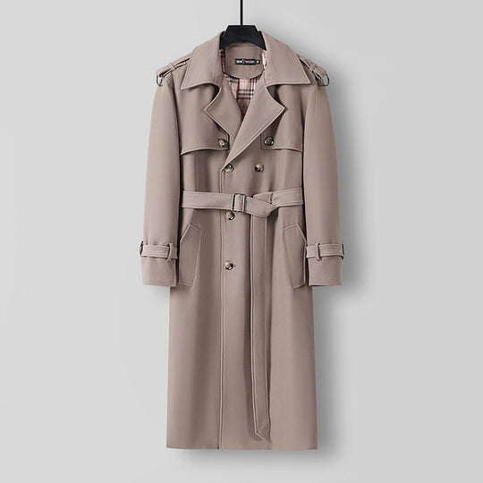 Damen Eleganter lang geschnittener Wollmix-Trenchcoat mit doppelreihiger Knopfleiste und Bindegürtel Nord Taschen