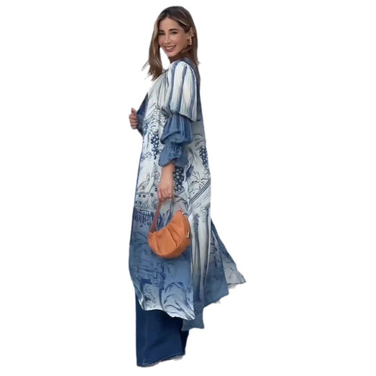 Damen Kimono mit floralem Muster und lässigen Volantärmeln Nord Taschen