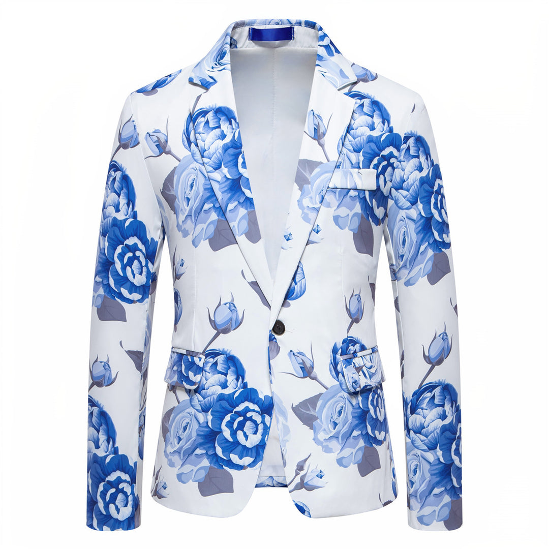 Herren Slim-Fit Sakko mit ganzflächigem Blumenprint und schmalem Revers Nord Taschen