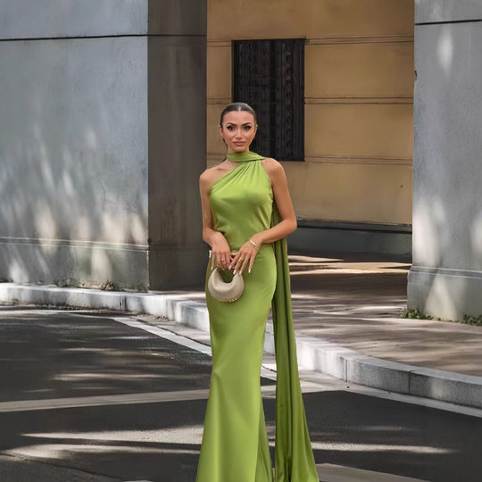 Damen Elegantes und fließendes Abendkleid mit asymmetrischem Ausschnitt - Arvani