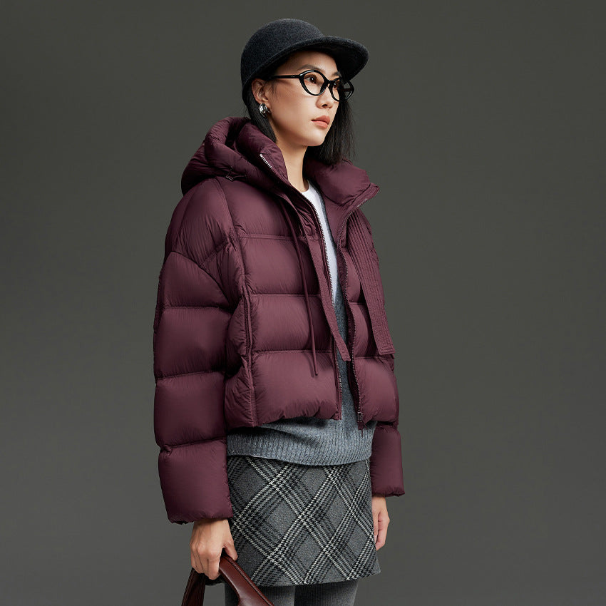 Damen Kurz geschnittene Boxy-Steppjacke mit voluminöser Kapuze und Kordelzug Nord Taschen