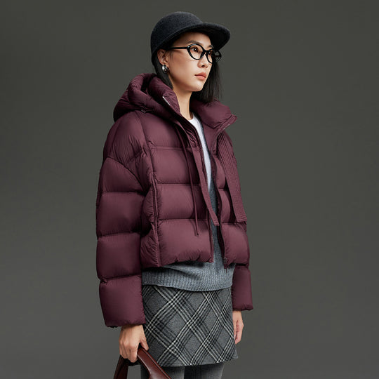 Damen Kurz geschnittene Boxy-Steppjacke mit voluminöser Kapuze und Kordelzug Nord Taschen