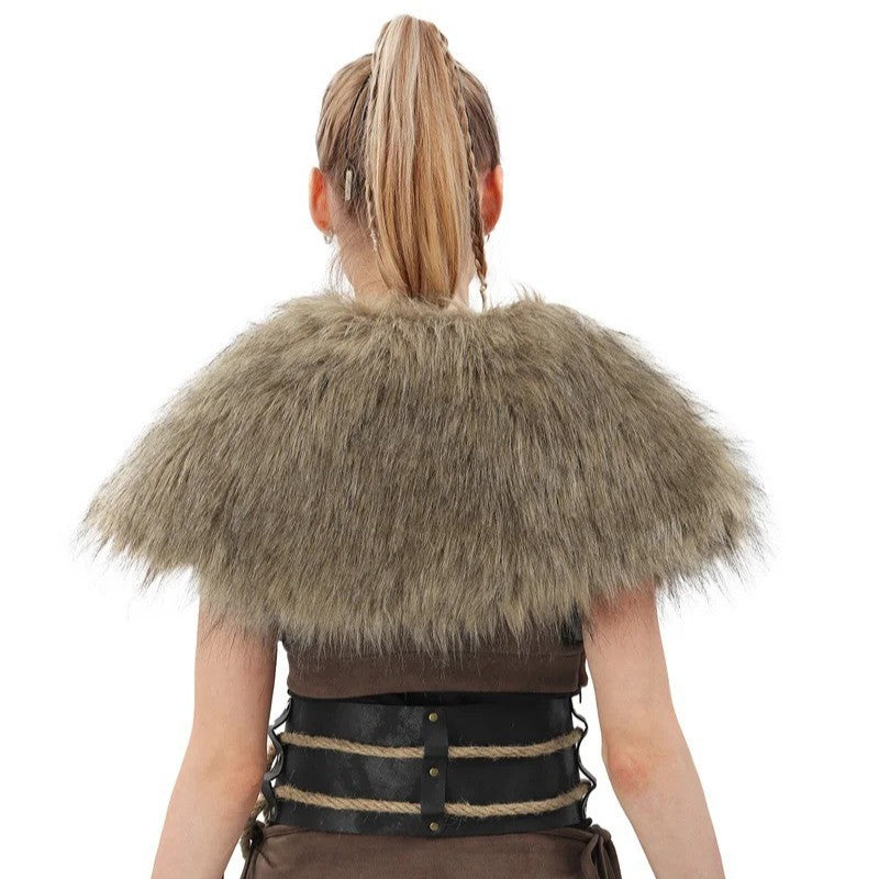 Damen Schultercape aus Kunstpelz mit asymmetrischem Saum und Ziergürtel Nord Taschen