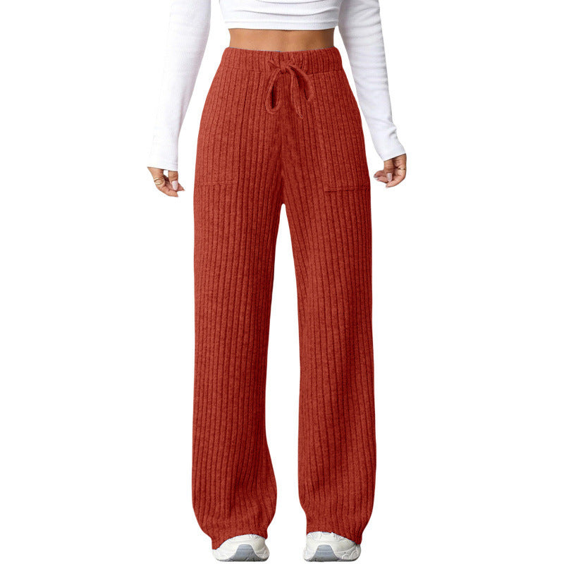 Damen Weite Rippstrick-Loungebundhose mit Tunnelzug und aufgesetzten Taschen Nord Taschen