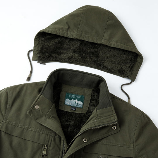Herren Wattierte Winterparka mit Teddyfutter, Kapuze und robustem Canvas Nord Taschen
