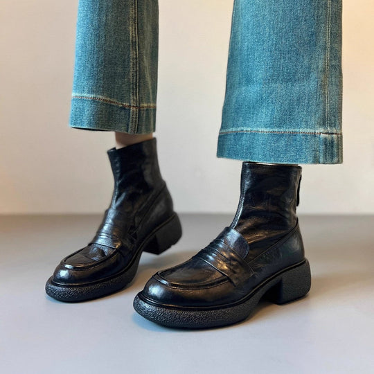 Damen Chunky Ankle Boots mit elegantem Absatz und klassischem Loafer-Design Nord Taschen