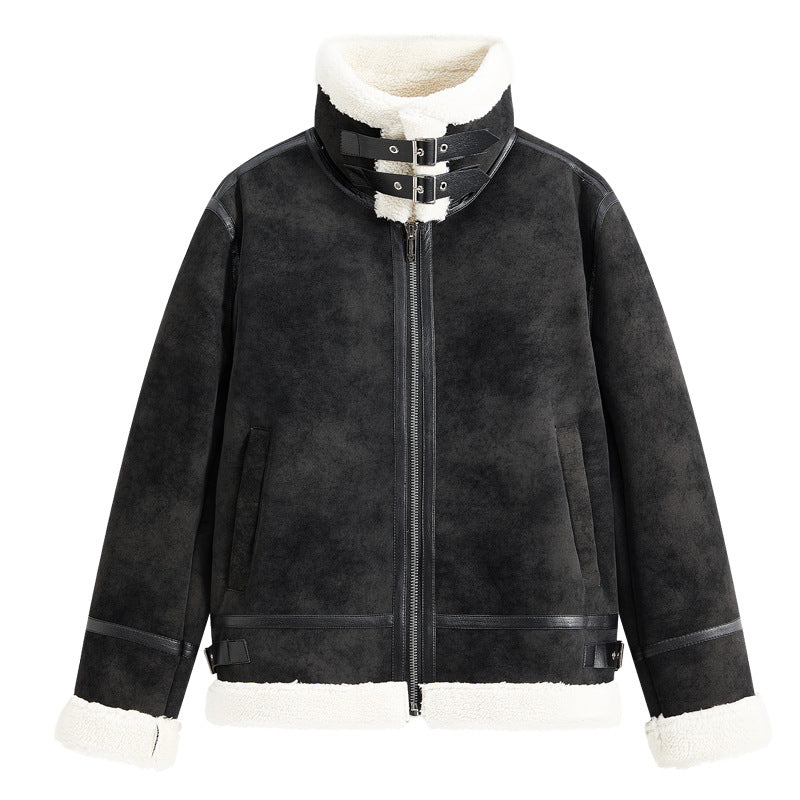 Herren Gefütterte Fliegerjacke im Aviator-Stil mit Stehkragen und Doppelgurt Nord Taschen