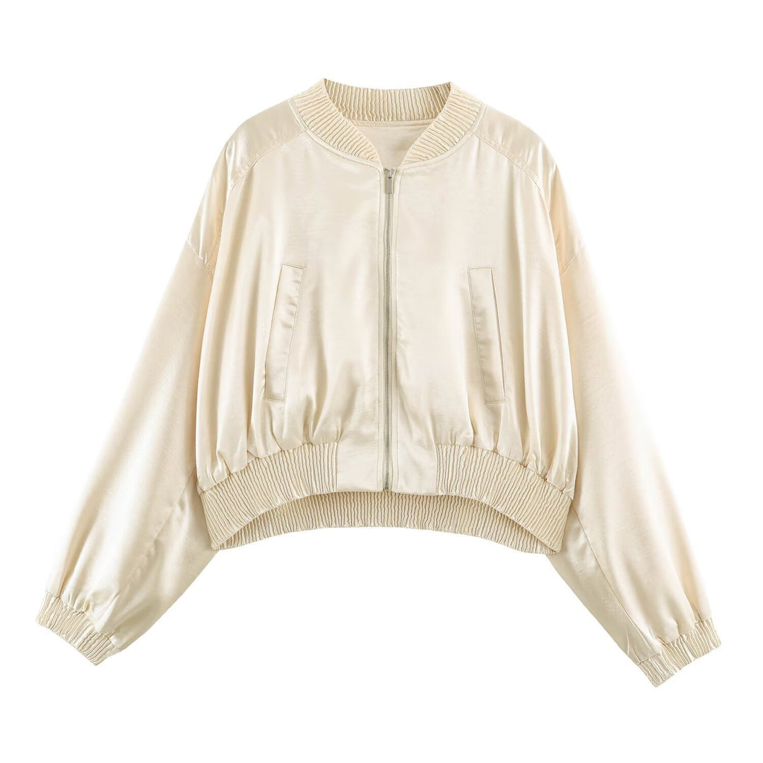 Damen Cropped Bomberjacke aus Satin mit Rippbündchen Nord Taschen
