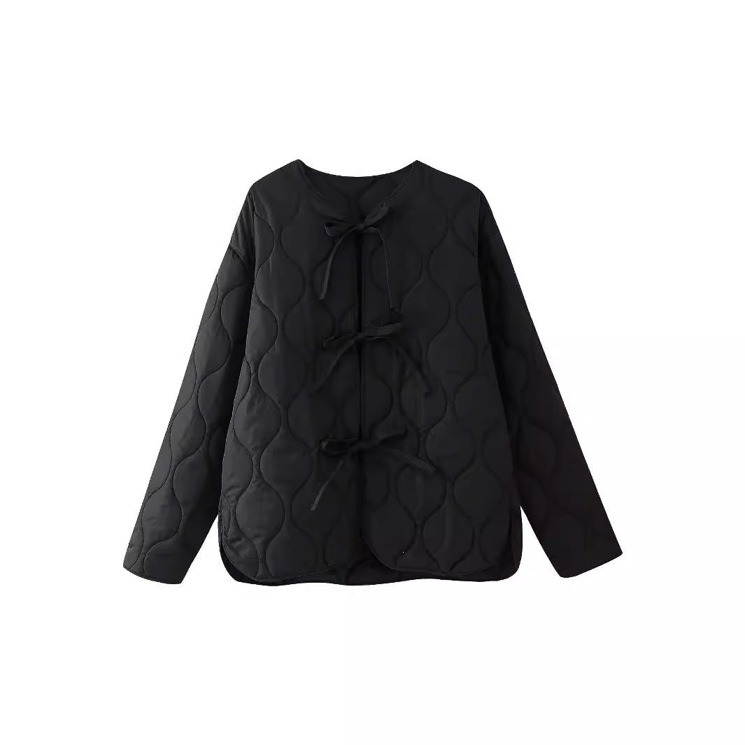 Damen geometrisch gesteppte Oversize-Linerjacke ohne Kragen Nord Taschen