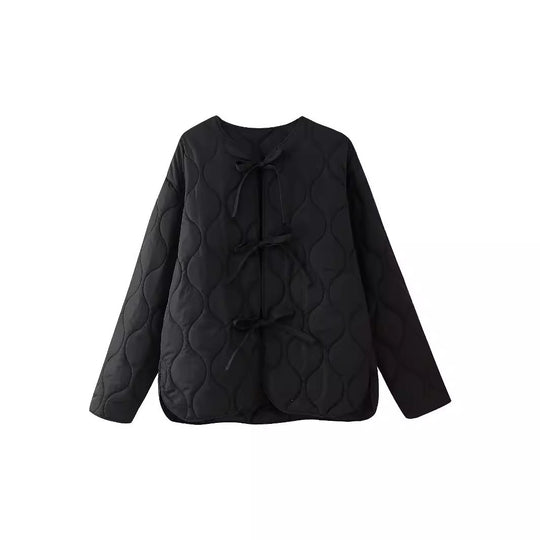 Damen geometrisch gesteppte Oversize-Linerjacke ohne Kragen Nord Taschen