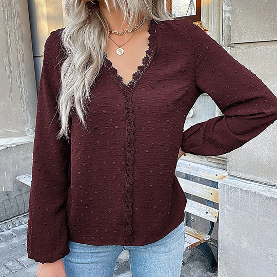 Damen Elegante Bluse mit Rüschendetails und Spitzenakzent Nord Taschen