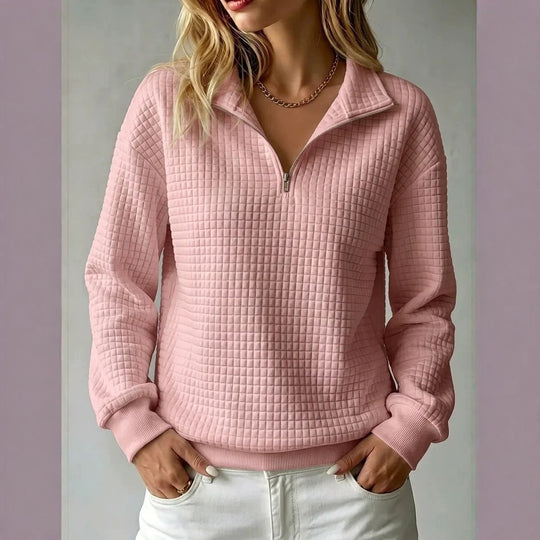 Damen Steppstruktur-Halbzip-Sweatshirt mit Karomuster und Stehkragen Nord Taschen
