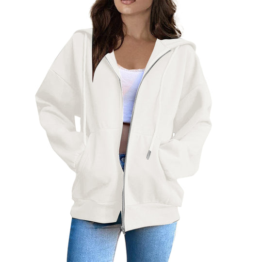 Damen nan lässige Kapuzenjacke mit durchgehendem Reißverschluss, Kängurutaschen und voluminösen Raglanärmeln Nord Taschen