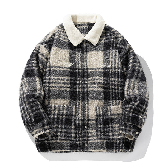 Unisex Kuschelige Teddy-Fleece-Hemdjacke im Karodesign mit Druckknopfleiste und aufgesetzten Taschen Nord Taschen