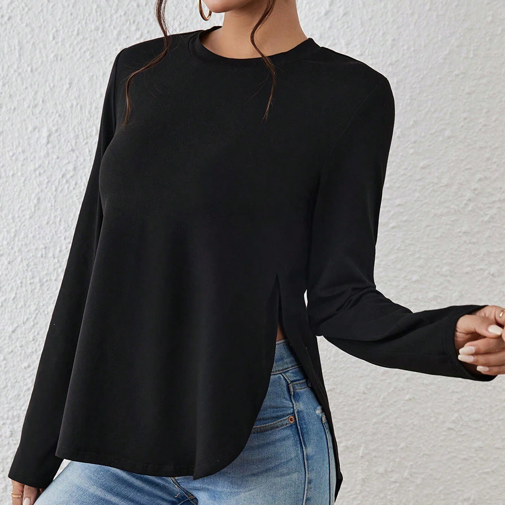 Damen Langarmshirt mit seitlichen Schlitzen, Rundhalsausschnitt und entspannter Casual-Passform Nord Taschen