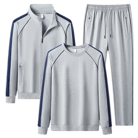 Herren Dreiteiliges Freizeit-Trainingsanzug-Set aus weichem French-Terry mit Reißverschlussjacke, Rundhals-Sweatshirt & Kordel-Jogginghose Nord Taschen