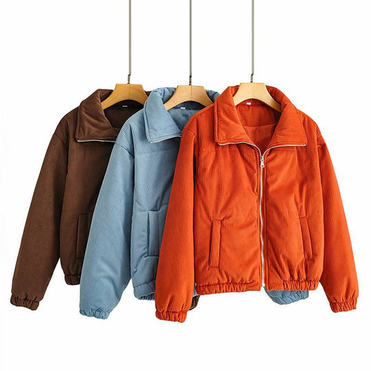 Damen Kurz geschnittene Steppjacke im Cord‑Look mit hohem Stehkragen Nord Taschen