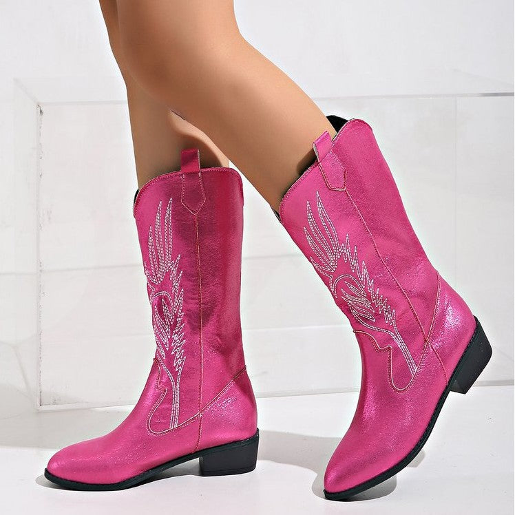 Damen Western-Cowboystiefel aus Veloursleder mit formstabilem Blockabsatz Nord Taschen
