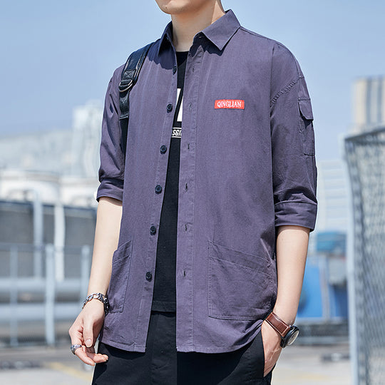Herren Overshirt‑Hemdjacke im leichten Canvas‑Look mit aufgesetzten Fronttaschen und verkürzten Ärmeln Nord Taschen