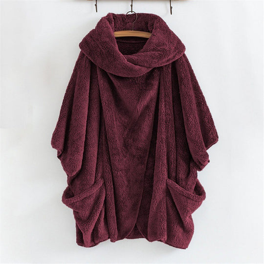 Damen Oversize Kuschel-Poncho mit großem Schlauchkragen und Kängurutaschen Nord Taschen