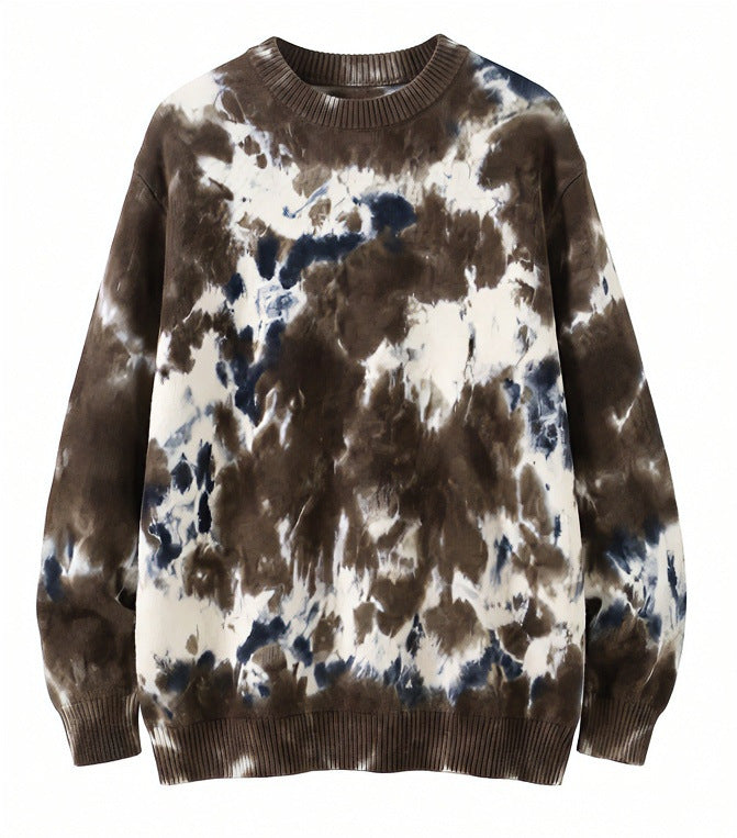 Herren Oversized Batik-Pullover mit Rundhalsausschnitt und Rippbündchen Nord Taschen