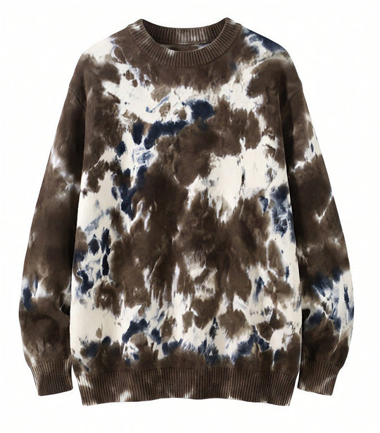 Herren Oversized Batik-Pullover mit Rundhalsausschnitt und Rippbündchen Nord Taschen