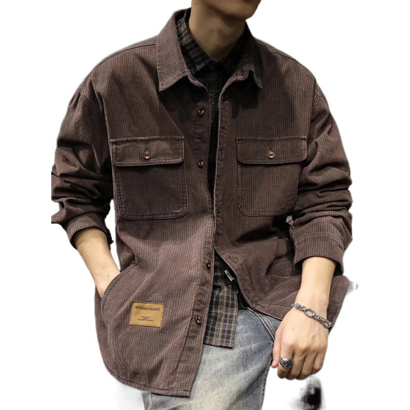 Herren Cord-Überhemdjacke mit aufgesetzten Brusttaschen und entspanntem Oversize-Schnitt Nord Taschen
