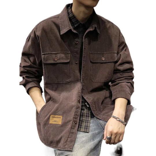 Herren Cord-Überhemdjacke mit aufgesetzten Brusttaschen und entspanntem Oversize-Schnitt Nord Taschen